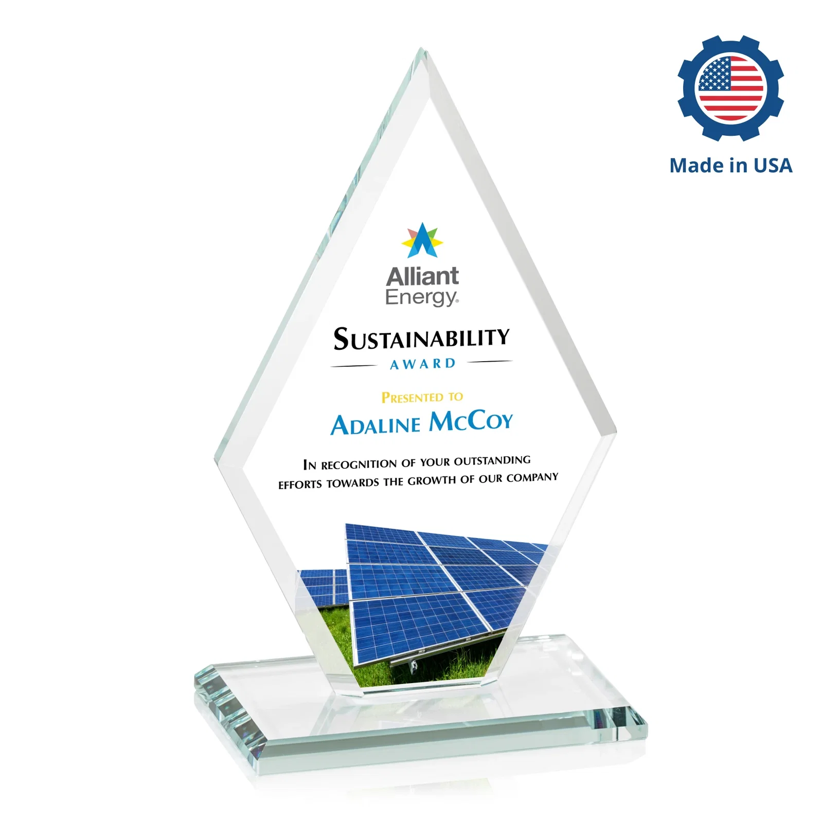 Custom Starfire Crystal Diamond Award in a Beveled Frame, with your logo for company anniversary events