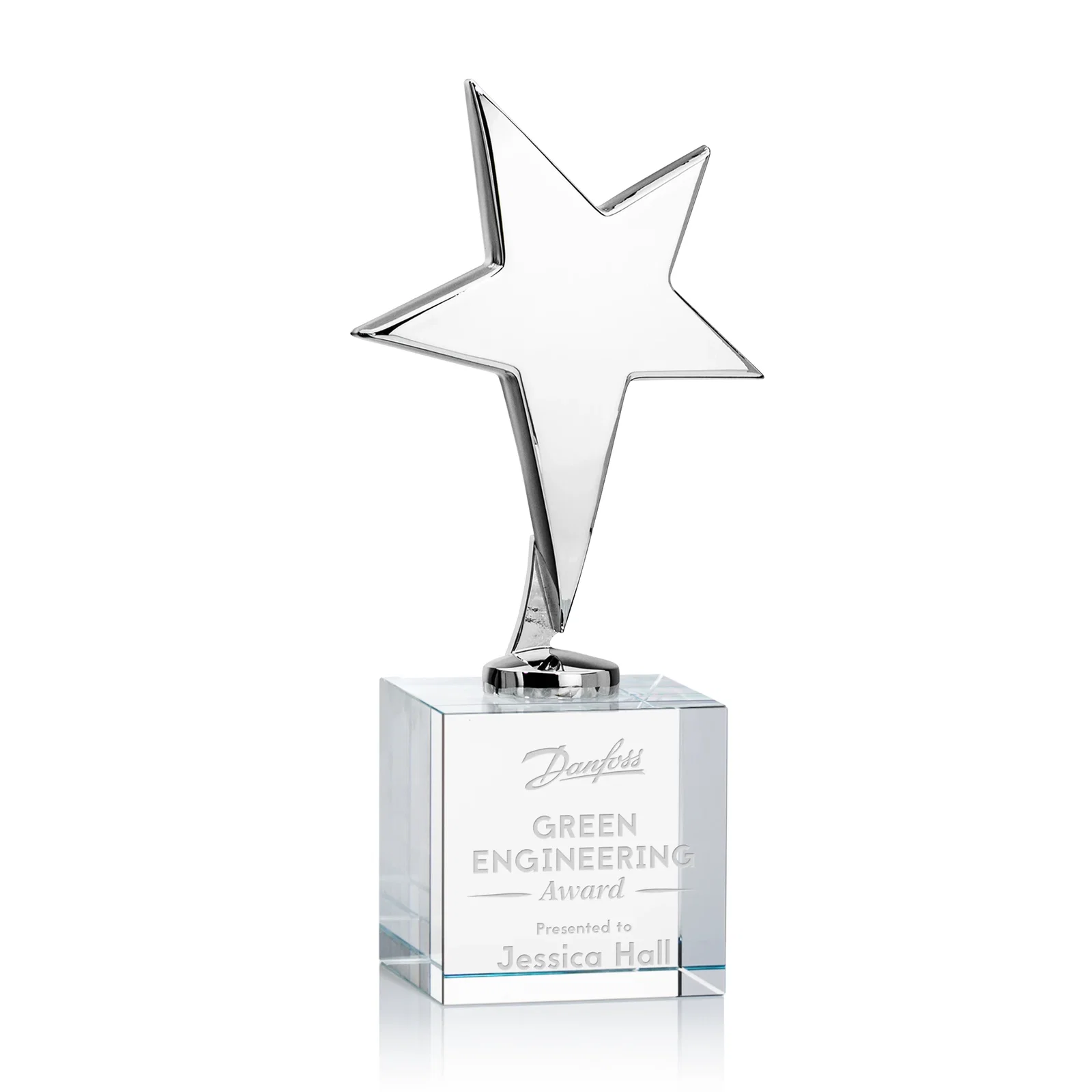 Custom Cast Metal Star Award on Optical Crystal Base for employee recognition