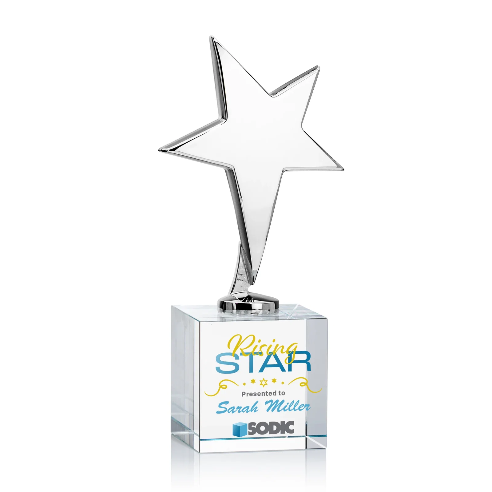 Custom Cast Metal Star Award on Optical Crystal Base for sales achievement awards
