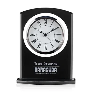 Brushed Aluminum Desk Clock in Black or Silver with Chrome Accents