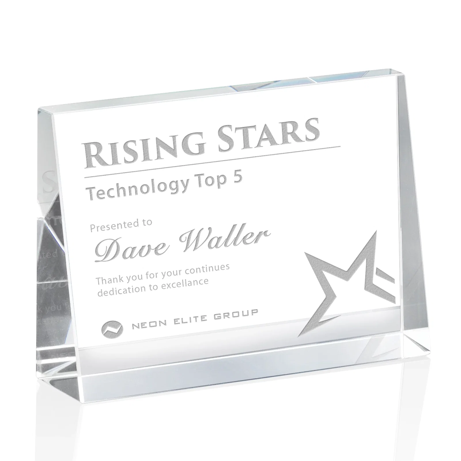Custom Optical Crystal Block Award, Freestanding in One Solid Piece, awards for dealer and partner awards