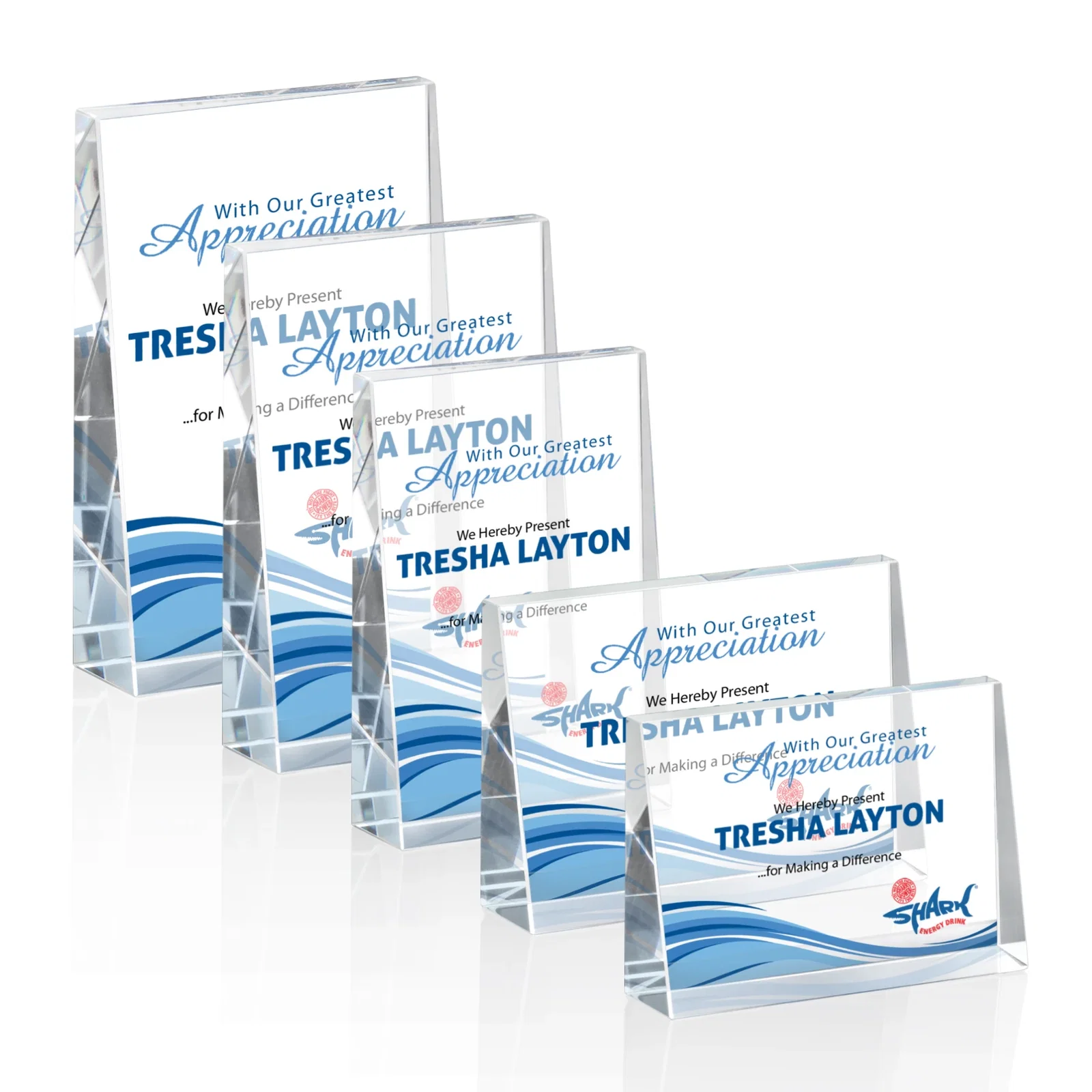 Custom Optical Crystal Block Award, Freestanding in One Solid Piece, awards for company anniversary events