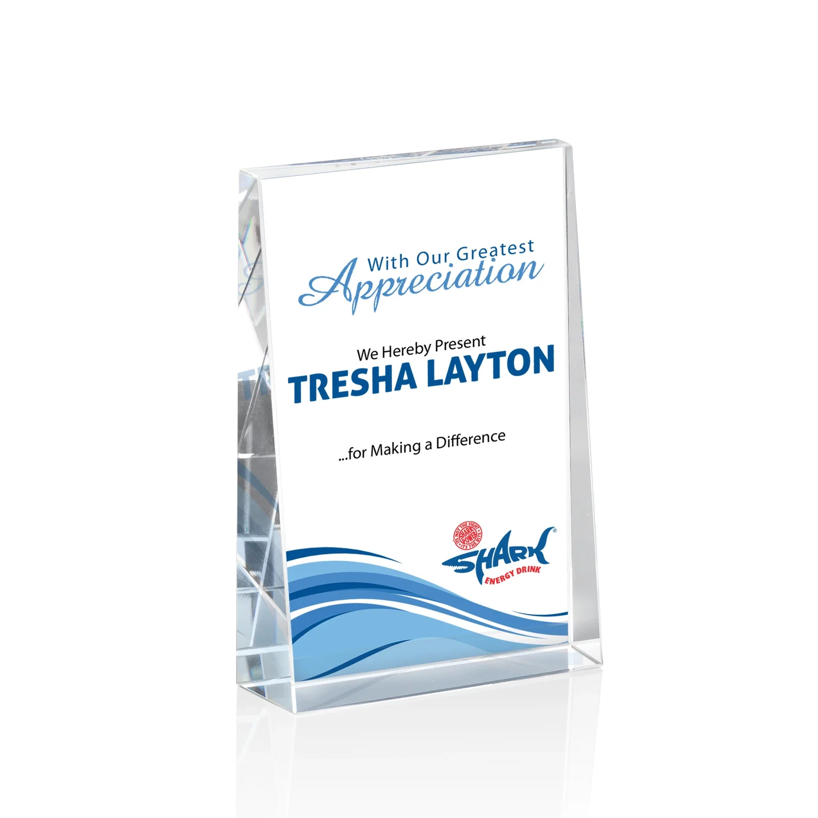 Personalized Optical Crystal Block Award, Freestanding in One Solid Piece, awards for employee recognition