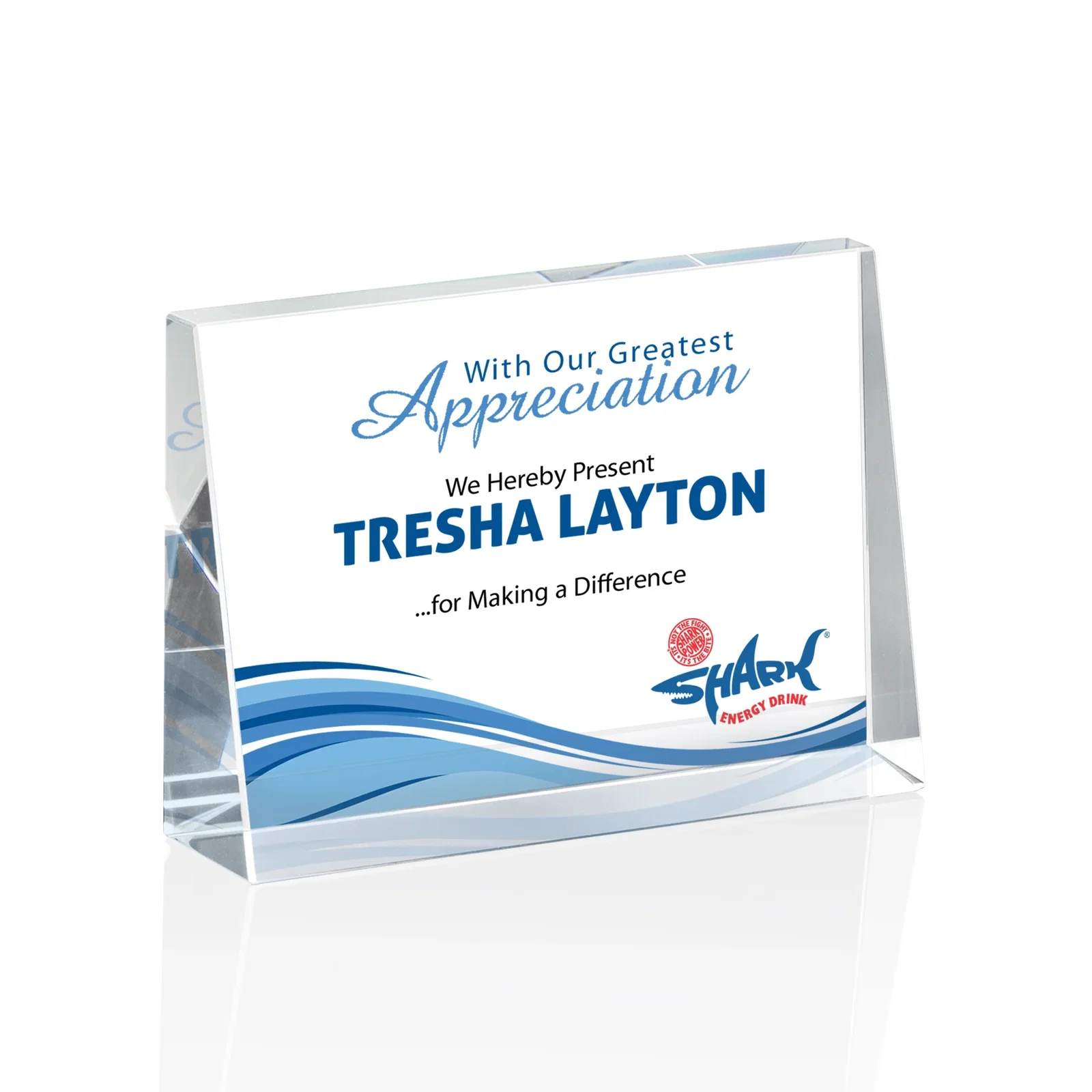 Personalized Optical Crystal Block Award, Freestanding in One Solid Piece, awards for corporate award ceremonies