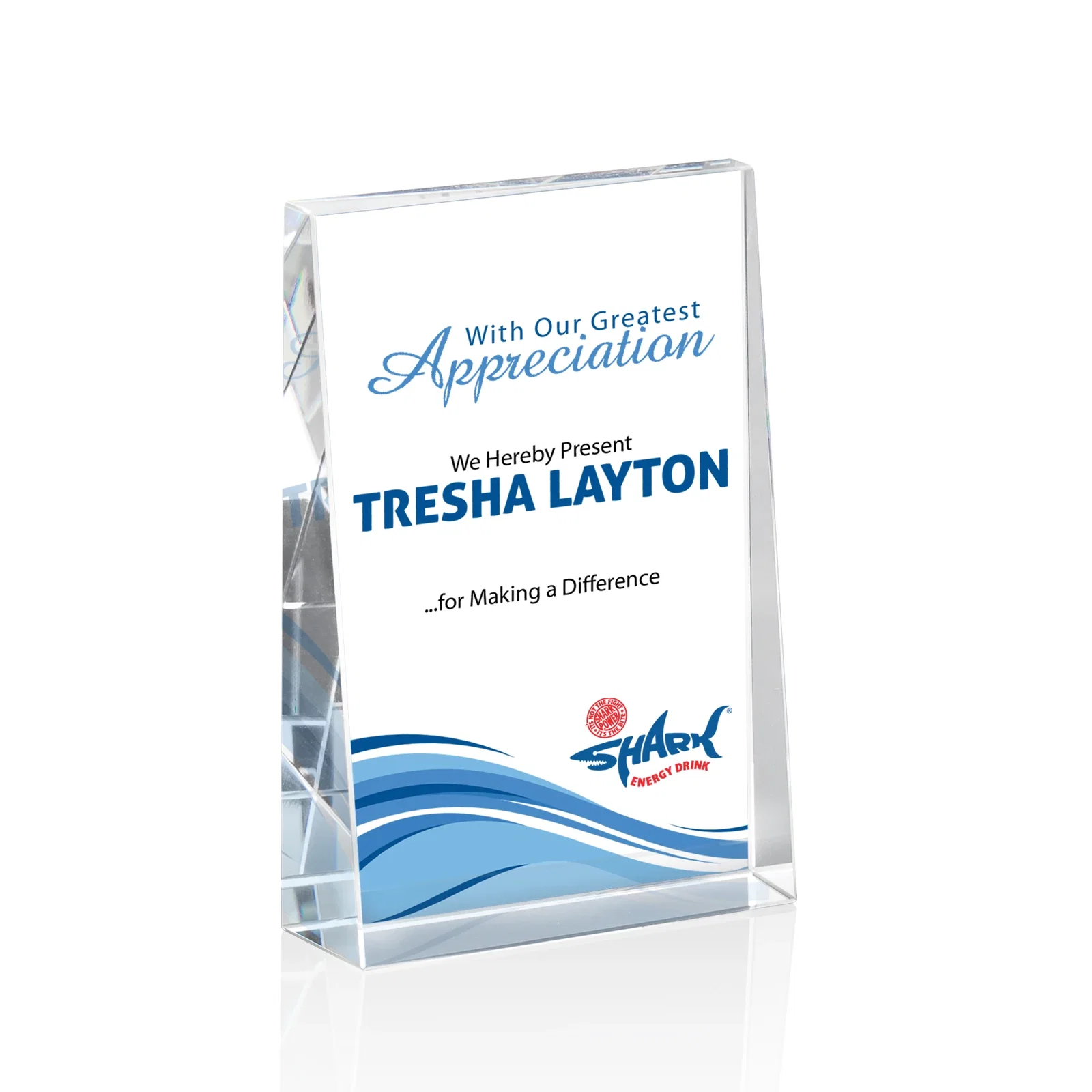 Personalized Optical Crystal Block Award, Freestanding in One Solid Piece, awards for service anniversary gifts