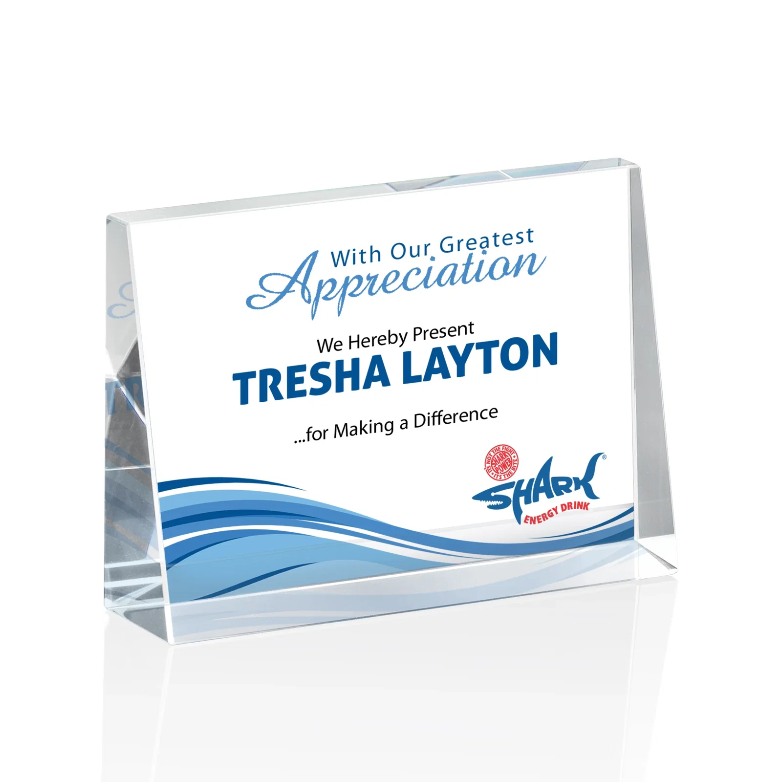 Personalized Optical Crystal Block Award, Freestanding in One Solid Piece, awards for retirement presentations