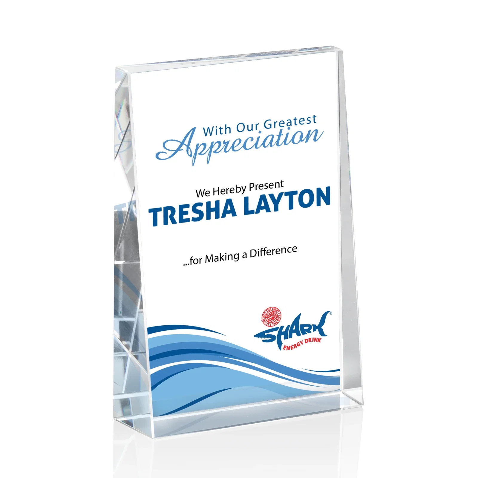 Personalized Optical Crystal Block Award, Freestanding in One Solid Piece, awards for team milestone celebrations