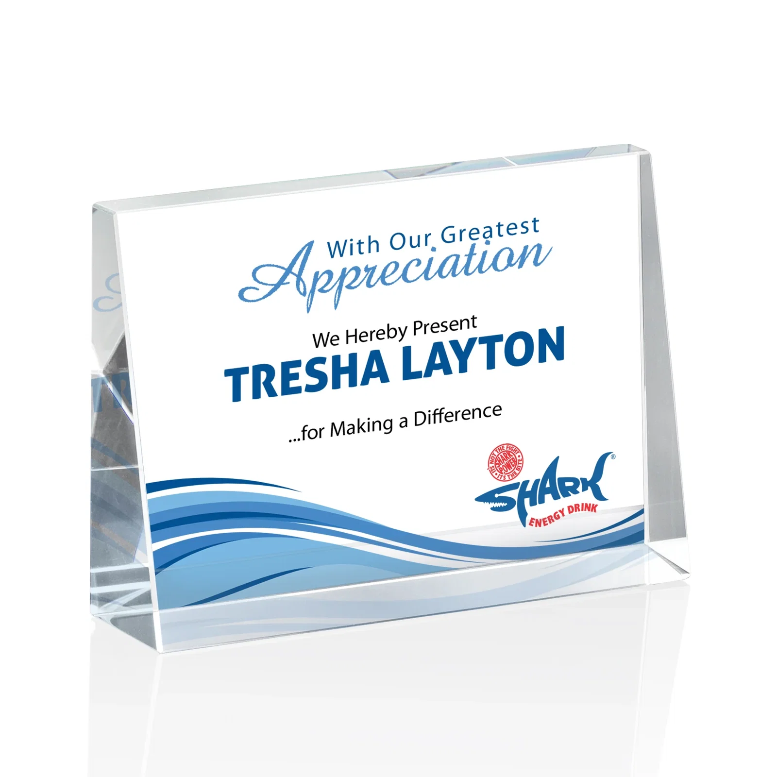 Personalized Optical Crystal Block Award, Freestanding in One Solid Piece, awards for donor appreciation