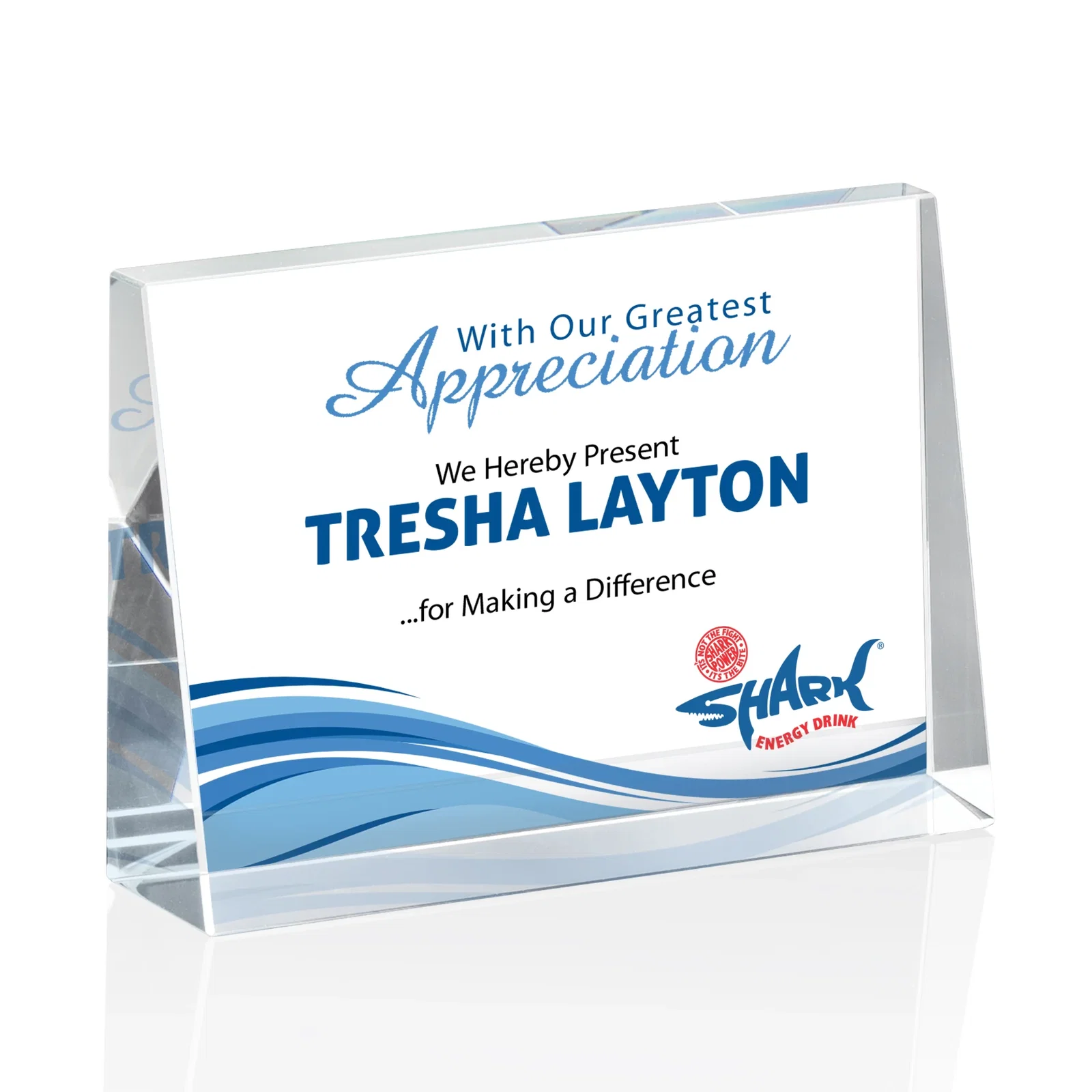 Personalized Optical Crystal Block Award, Freestanding in One Solid Piece, awards for safety achievement programs