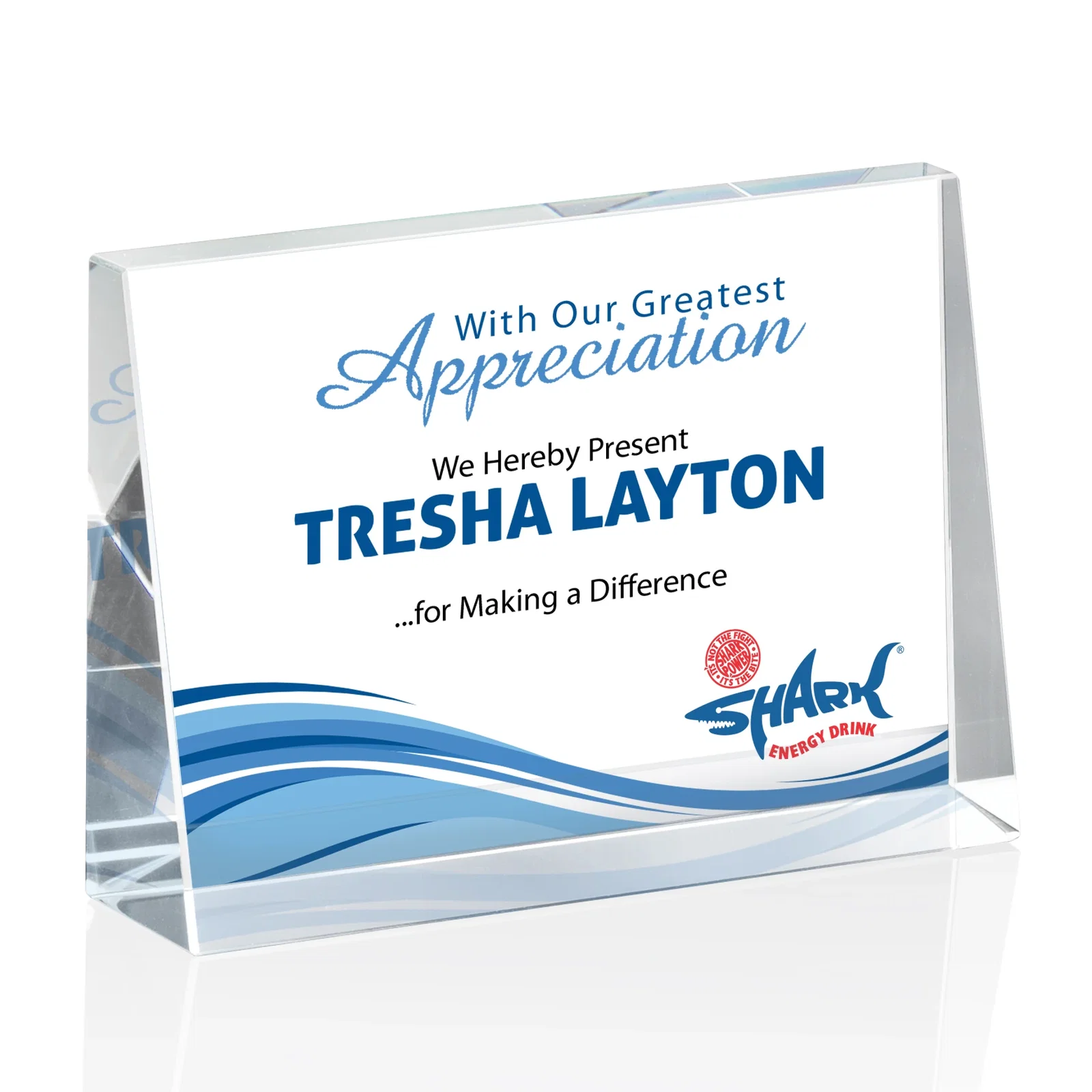 Personalized Optical Crystal Block Award, Freestanding in One Solid Piece, awards for volunteer appreciation