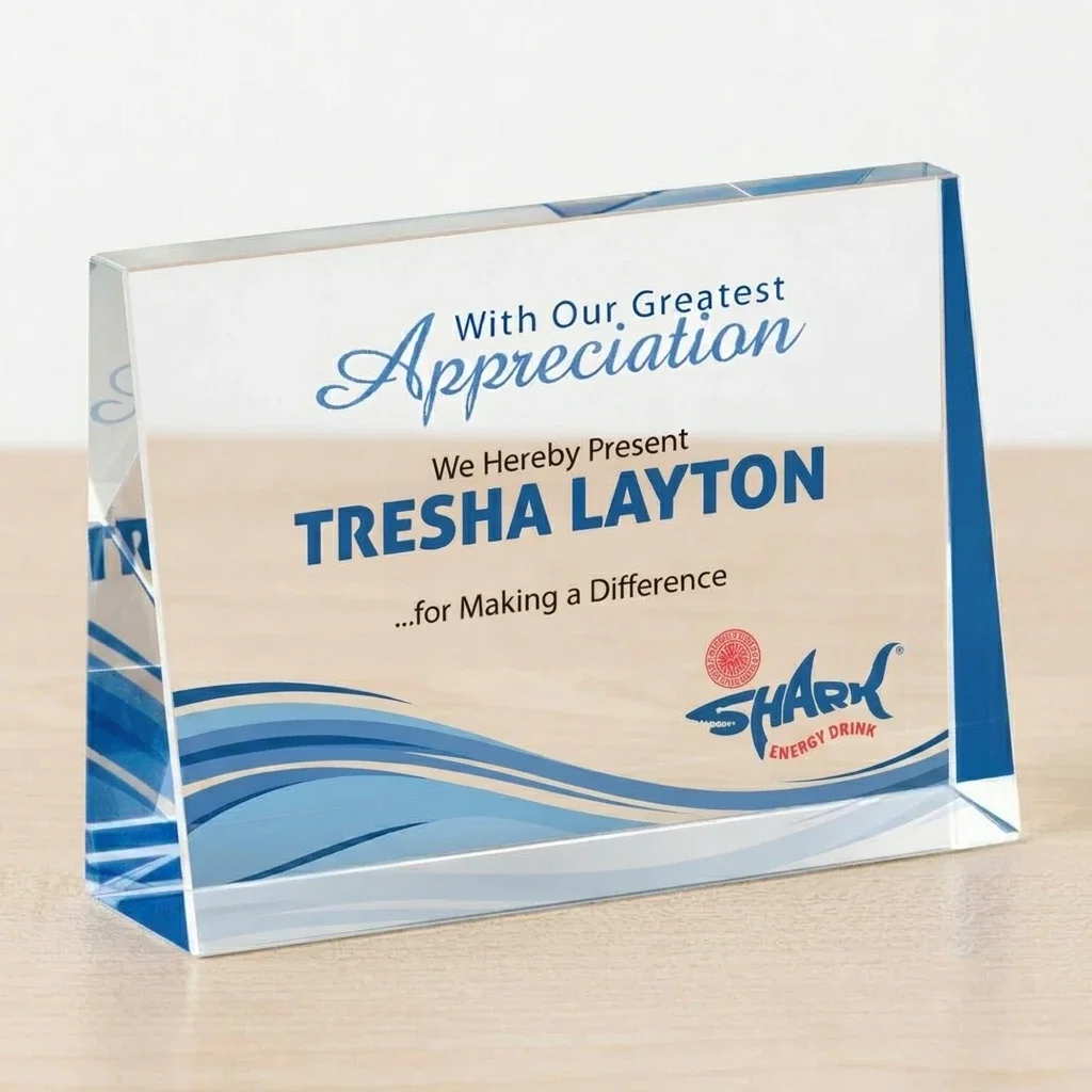 Personalized Optical Crystal Block Award, Freestanding in One Solid Piece, awards for dealer and partner awards