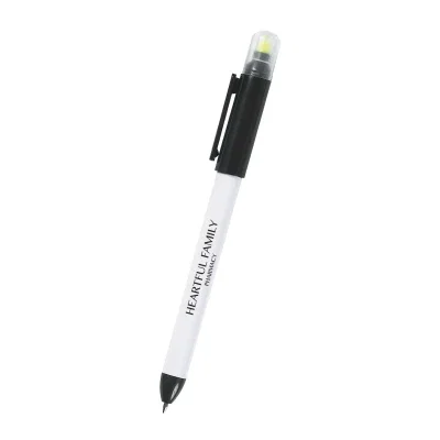Twin-write pen paired with a chisel tip highlighter