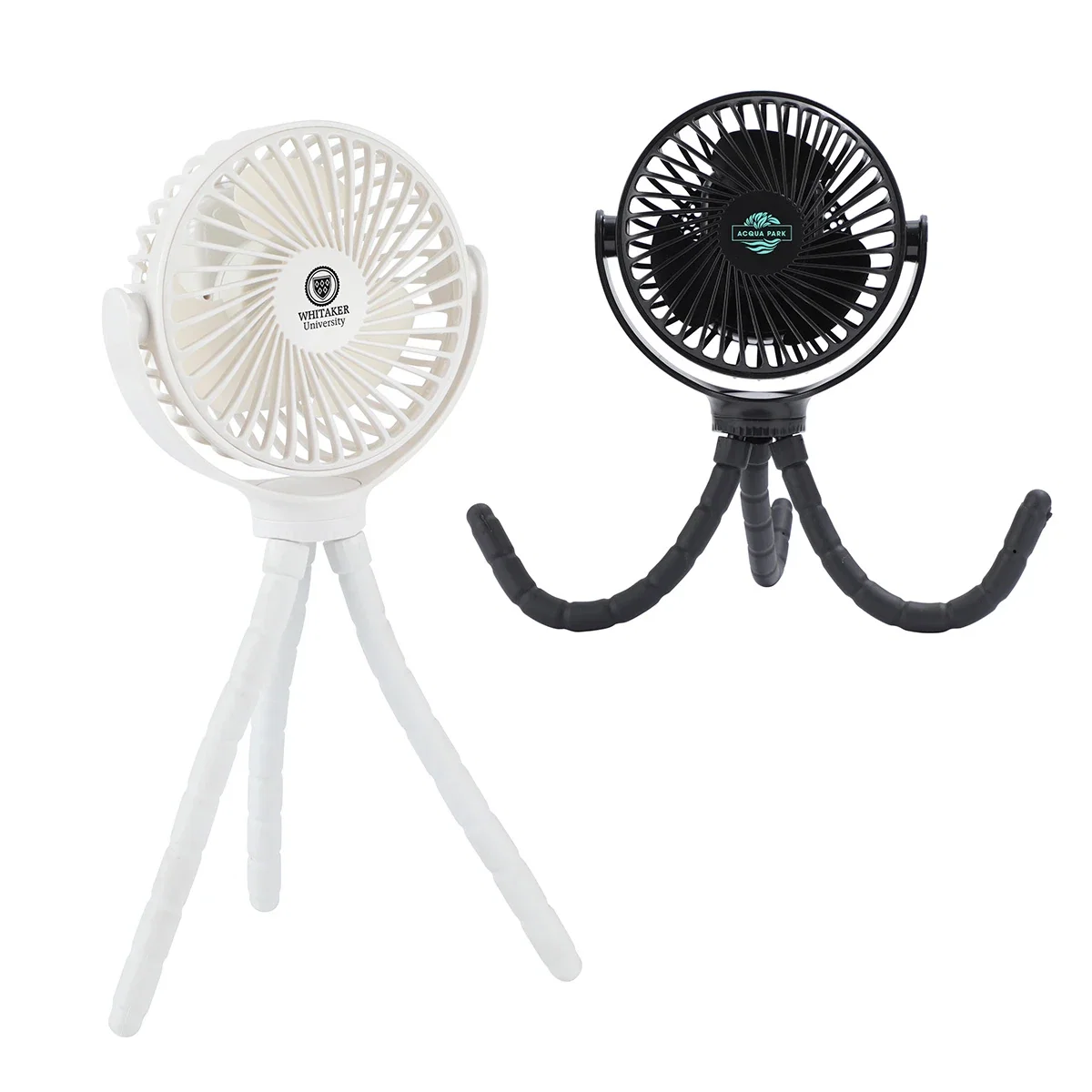 Custom Twisty Rechargeable Portable Fan, front view of the branded desk fan