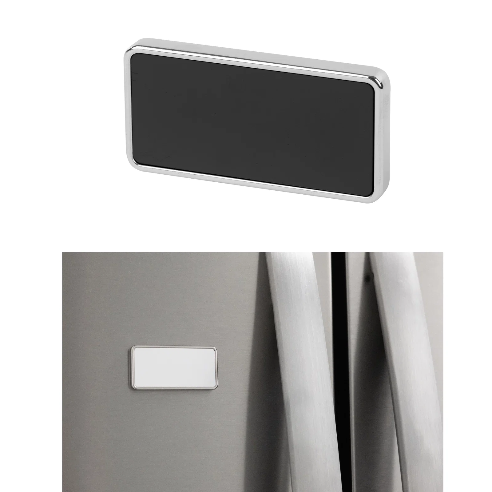 Photo held between the two magnetic pieces