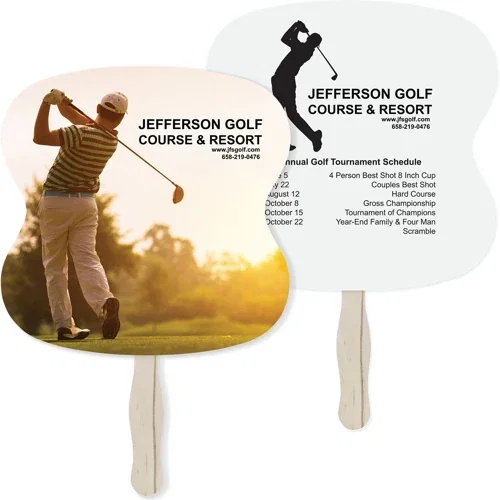 Two-Sided Full-Color Hand Fan in use