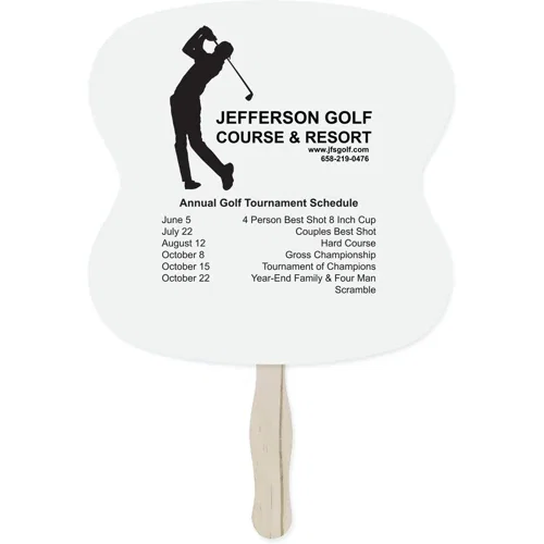 Hourglass hand fan detail, two-sided full-color printed promotional fan