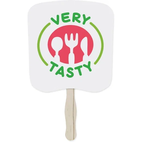 Two-sided full-color hand fan with FSC-certified board stock, promotional fan