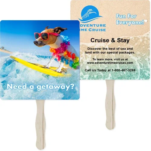 Hourglass-shaped two-sided hand fan, digitally printed full-color promotional fan