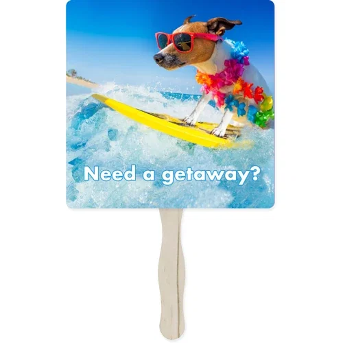 Round full-color hand fan, two-sided printed UV-coated promotional paper fan