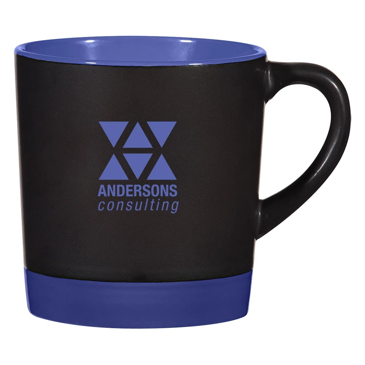 Twelve ounce two tone mug with black body and colored lining