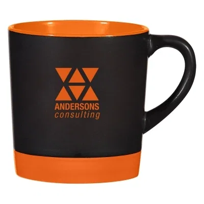 Red lined mug photographed at an angle