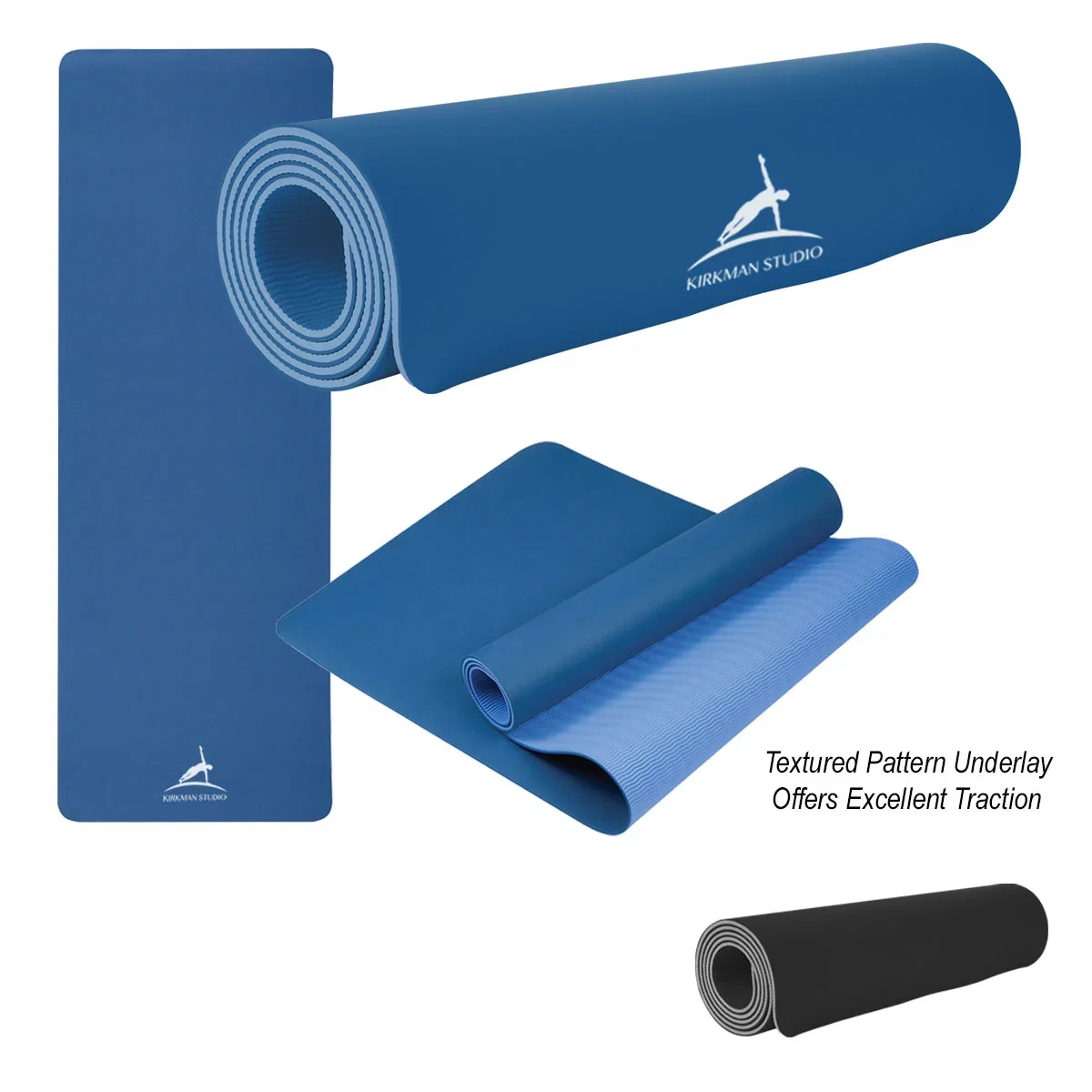 Two-tone double layer yoga mat unrolled to its full seventy one inch length