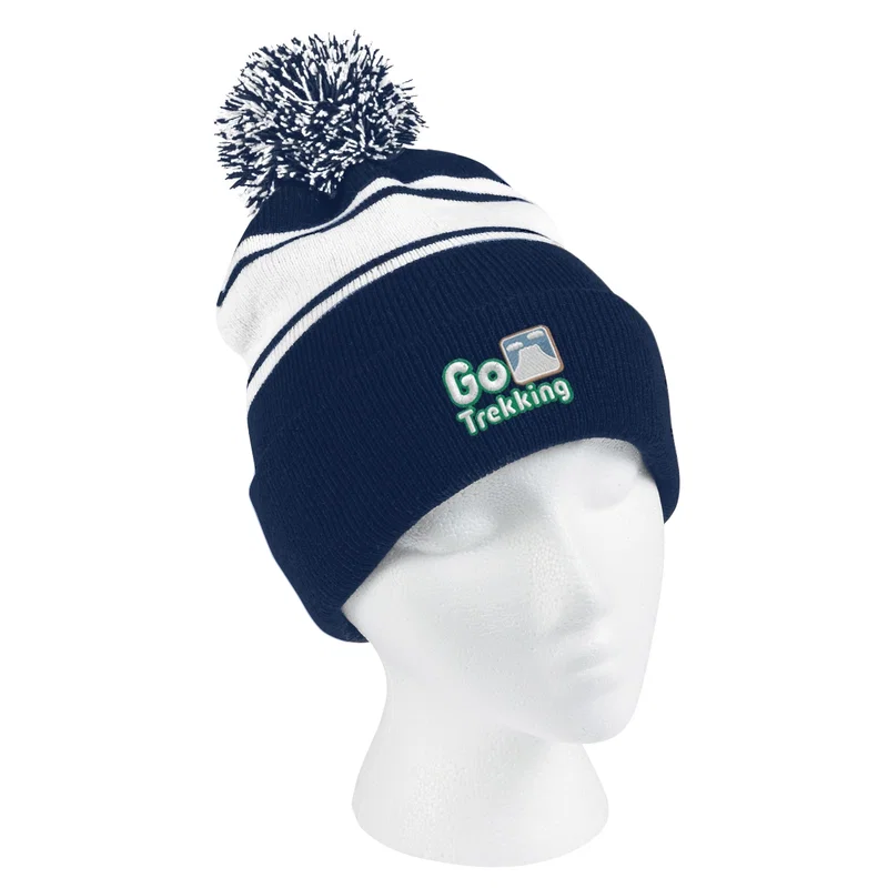 Two-Tone Knit Pom Beanie With Cuff — view 10