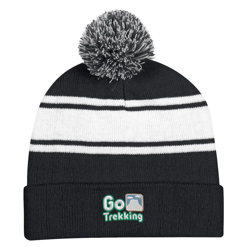 Two-Tone Knit Pom Beanie With Cuff — view 2