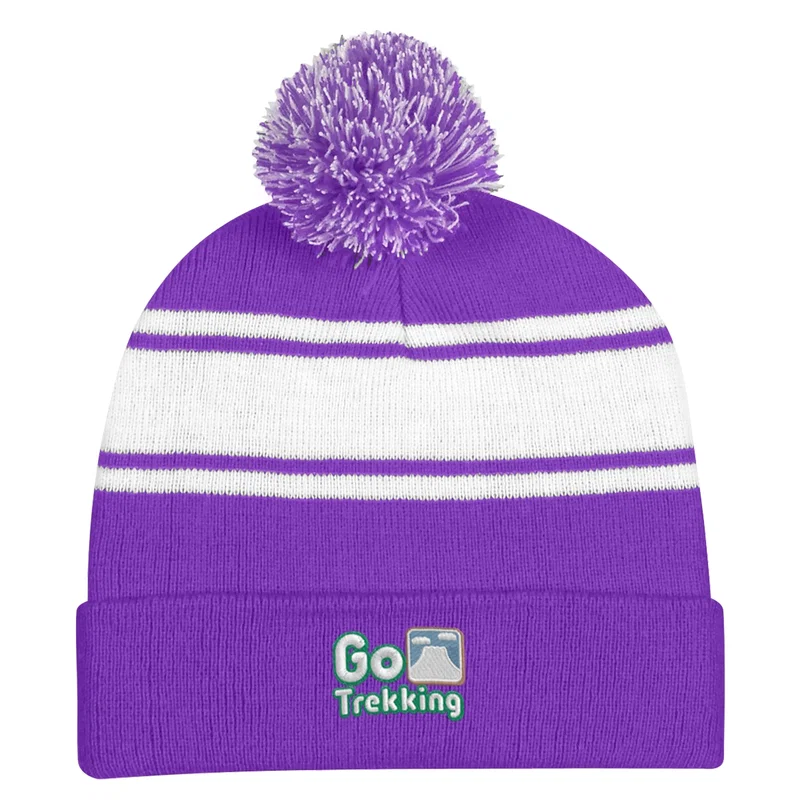 Two-Tone Knit Pom Beanie With Cuff — view 6