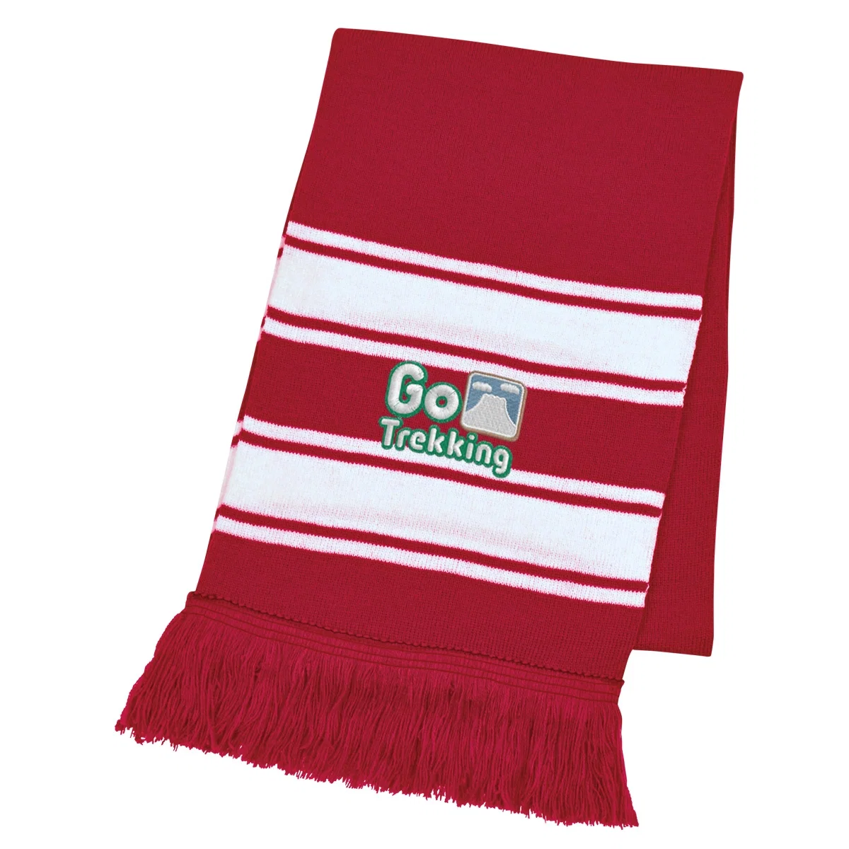 Knit scarf with white stripes and fringed ends