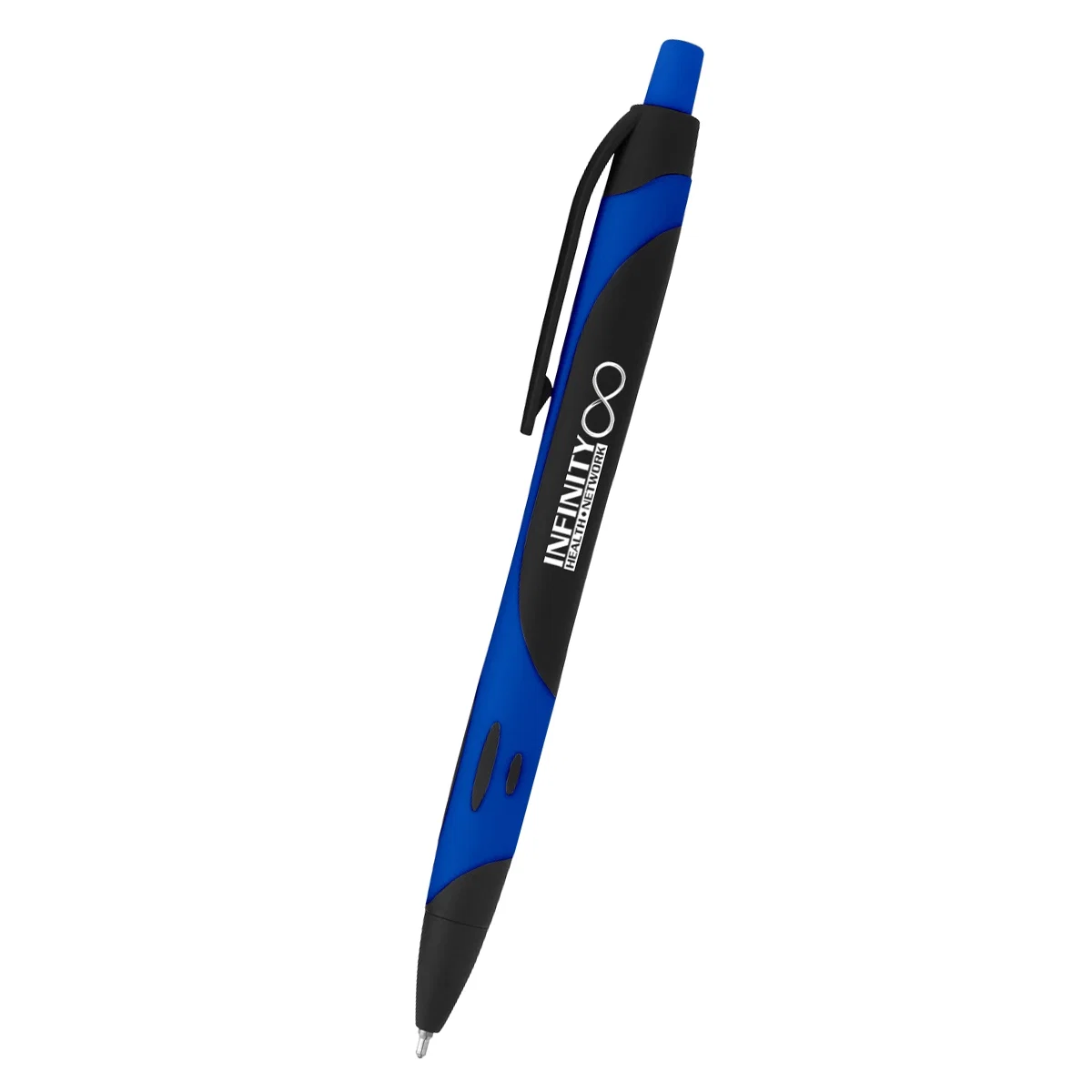 Slim rubberized pen measuring five and three quarter inches tall