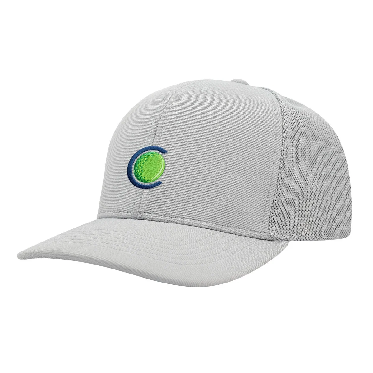 Curved brim shown from the side of the ballcap
