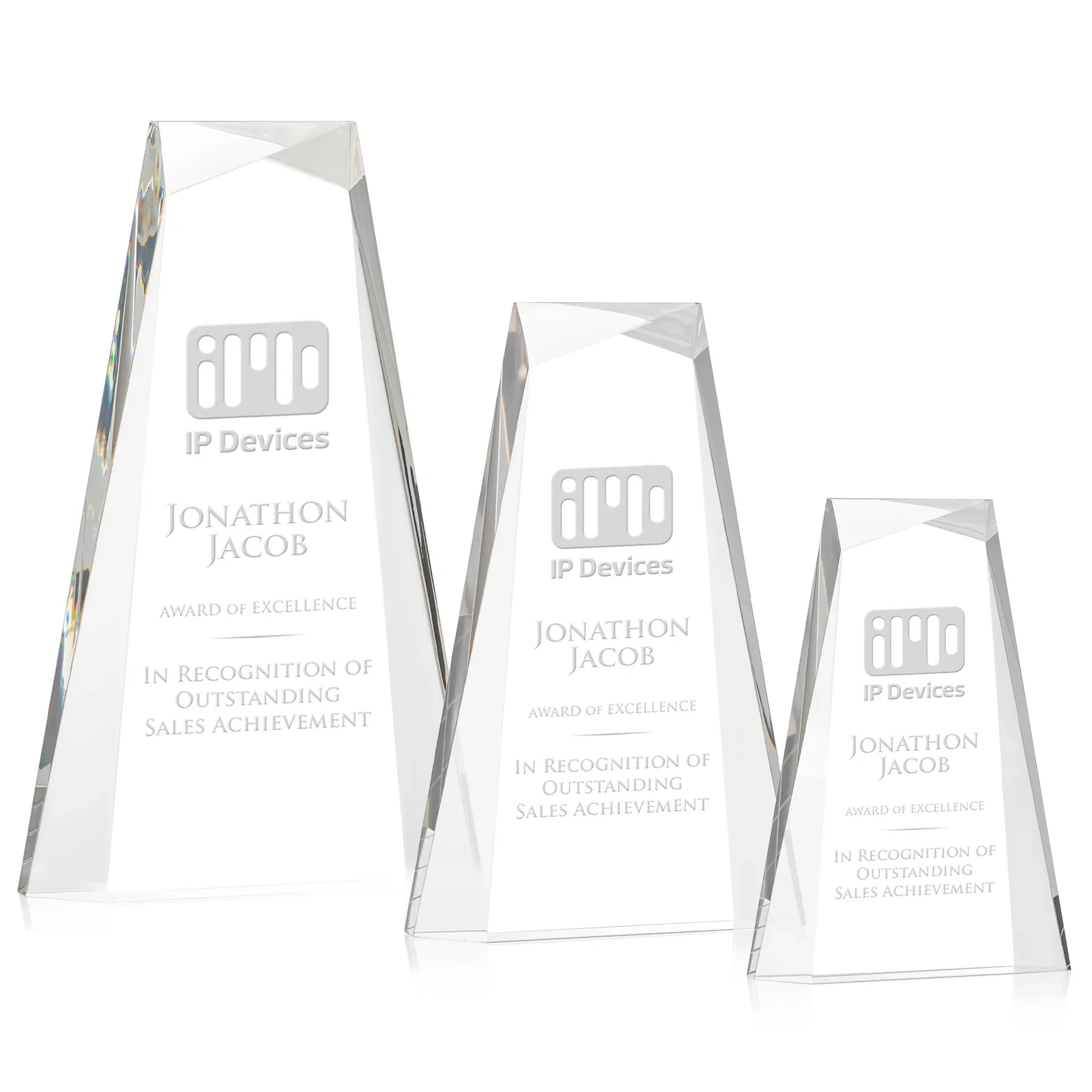 Custom Acrylic Tower Award With Reverse Interchanging Facets for employee recognition