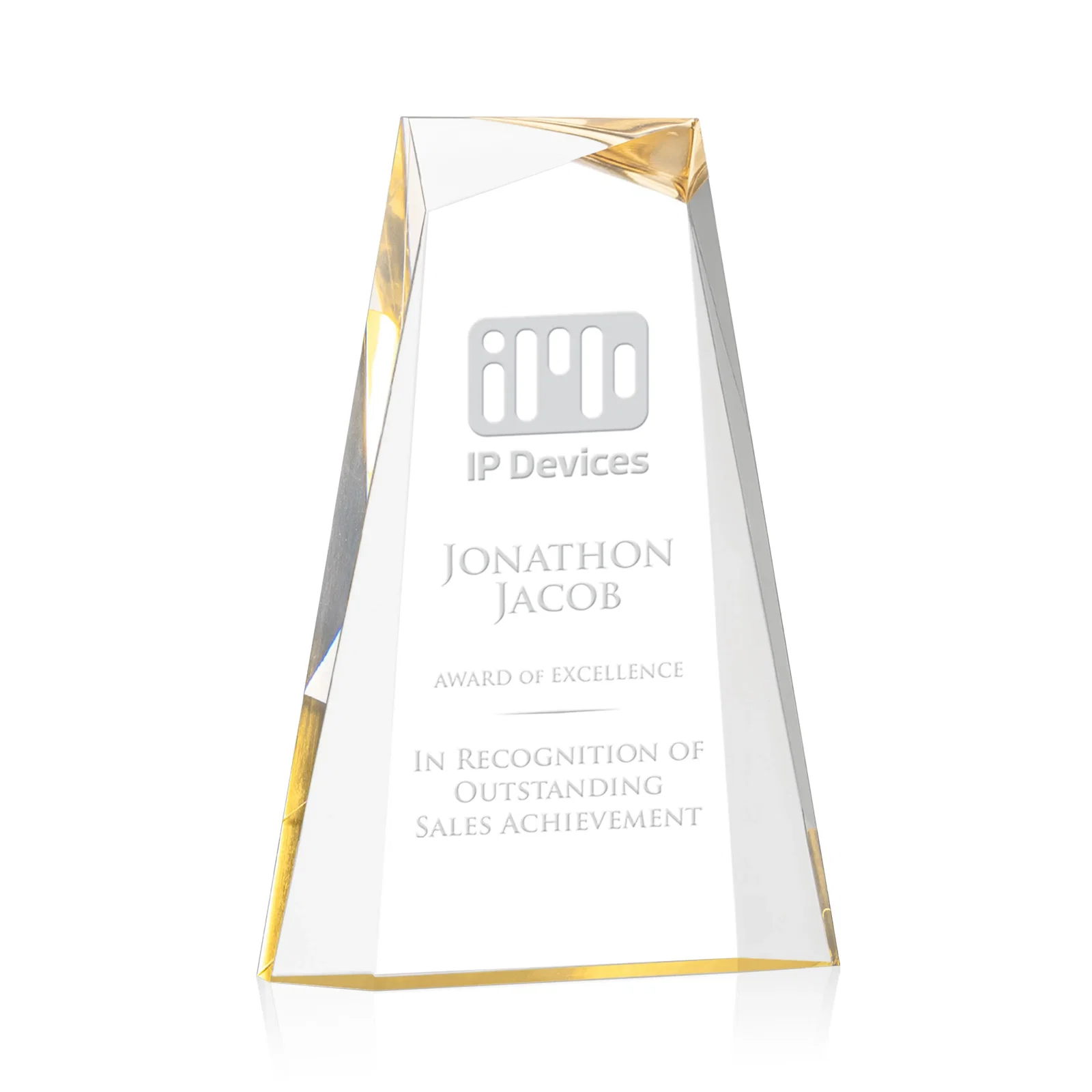 Custom Acrylic Tower Award With Reverse Interchanging Facets for volunteer appreciation