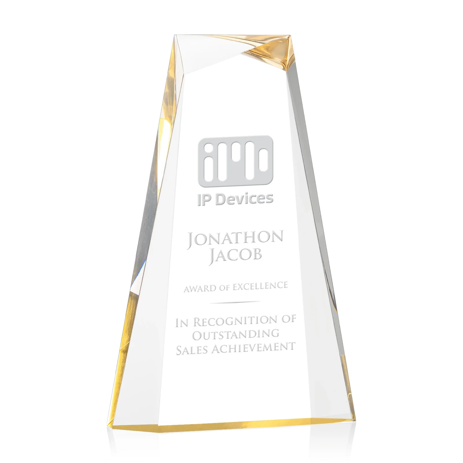 Custom Acrylic Tower Award With Reverse Interchanging Facets for dealer and partner awards