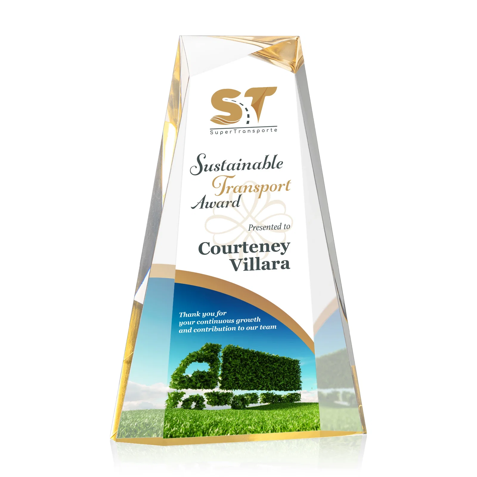 Personalized Acrylic Tower Award With Reverse Interchanging Facets for donor appreciation
