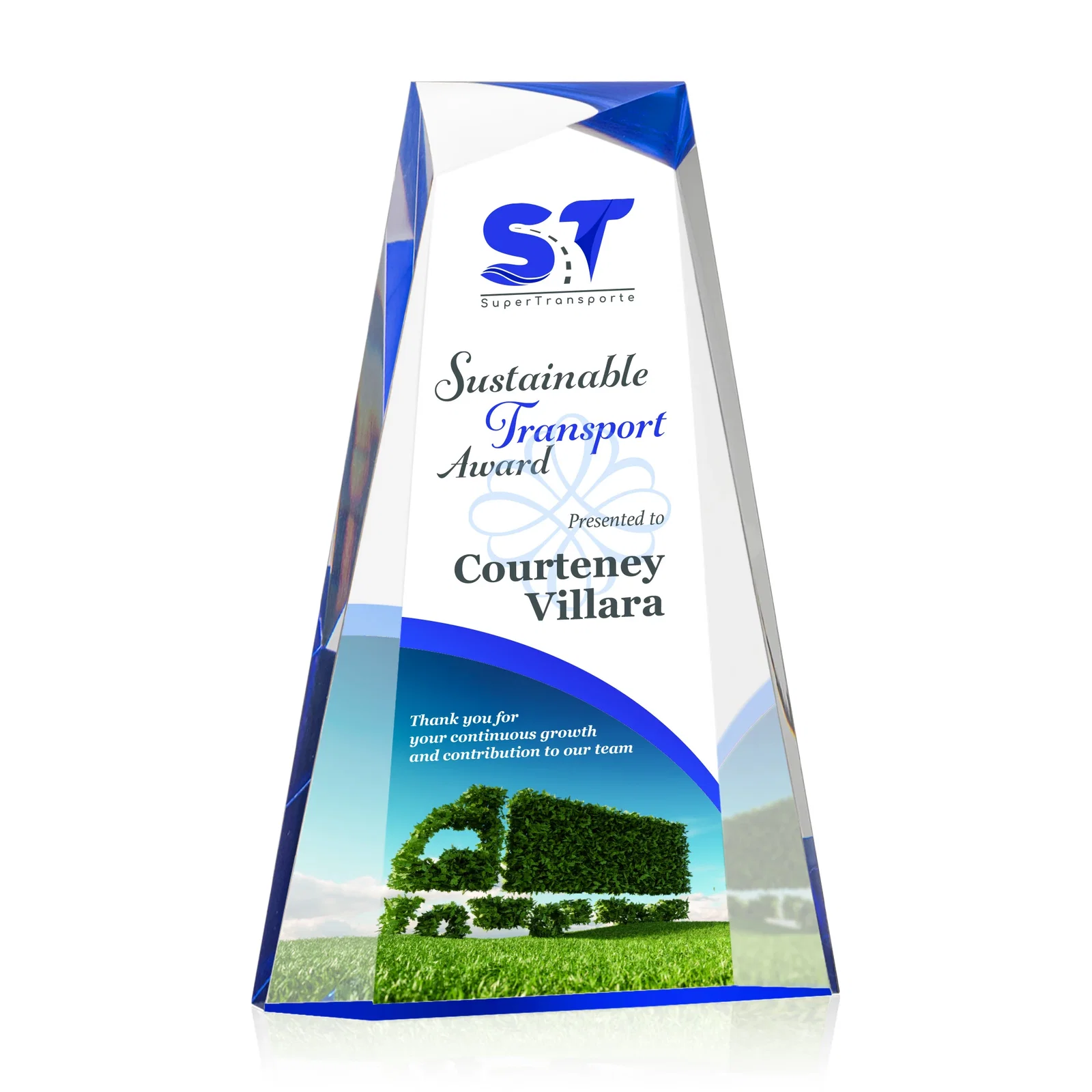 Personalized Acrylic Tower Award With Reverse Interchanging Facets for dealer and partner awards