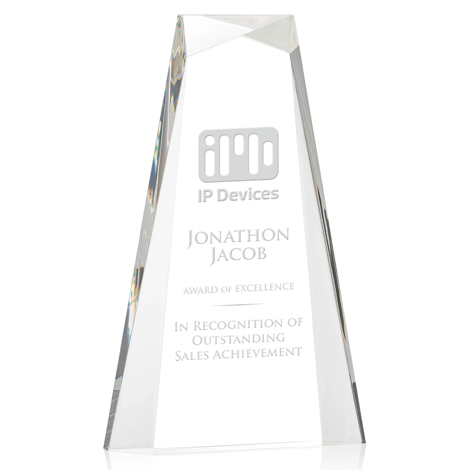 Custom Acrylic Tower Award With Reverse Interchanging Facets for sales achievement awards