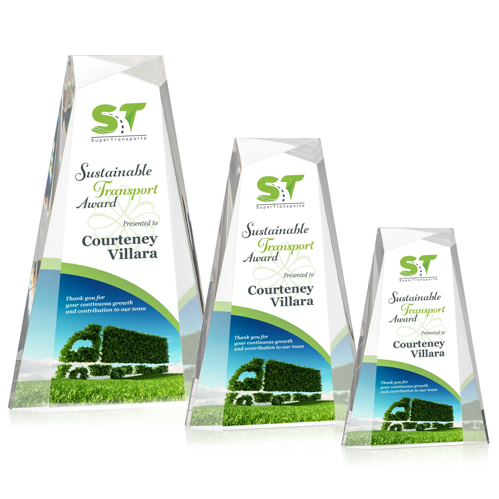 Custom Acrylic Tower Award With Reverse Interchanging Facets for retirement presentations