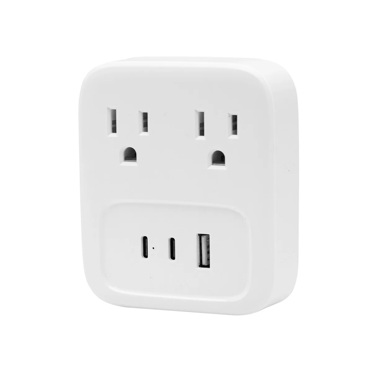 White version of the compact plug viewed at an angle