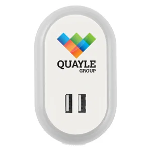 UL Listed Nightlight A/C Adapter With Dual USB Ports