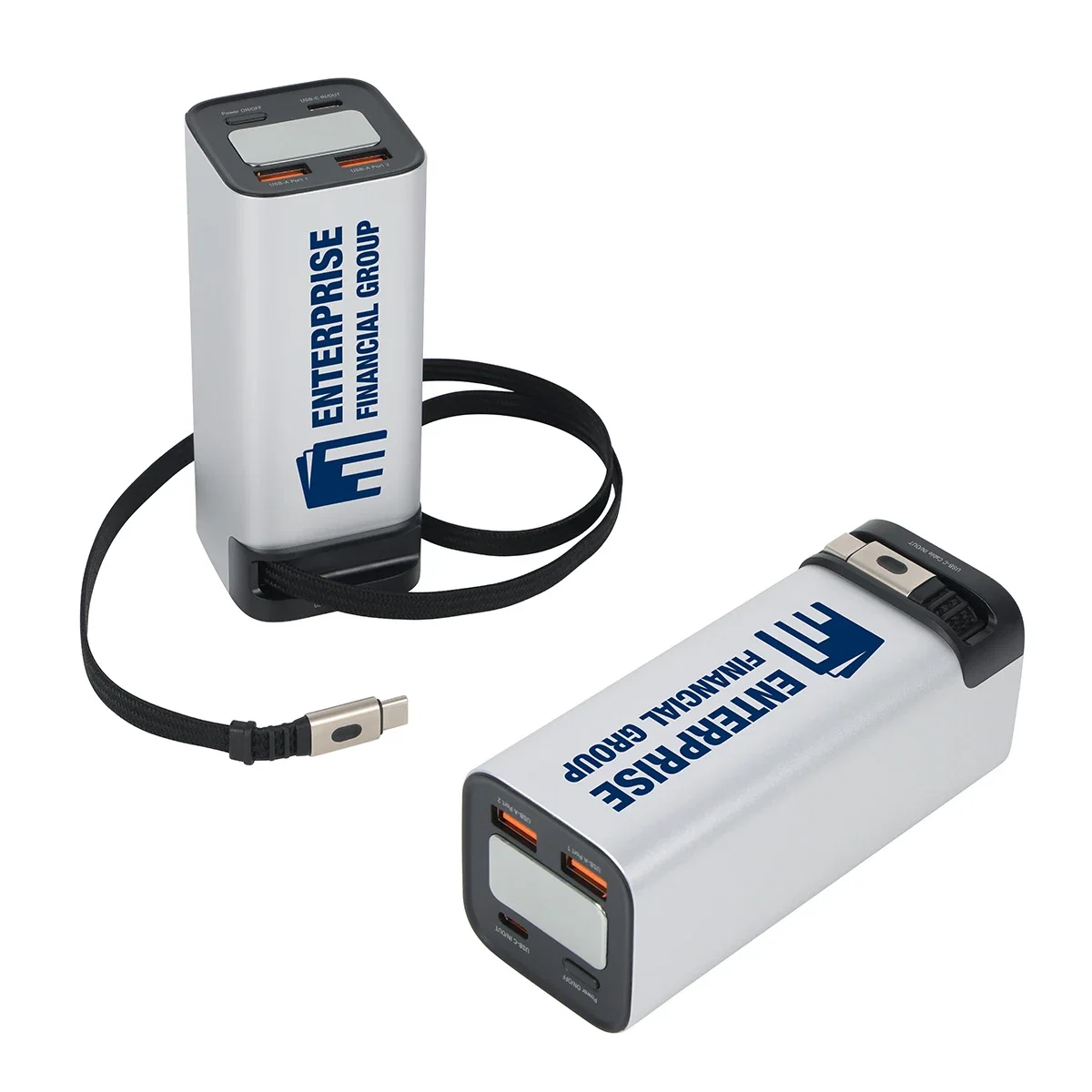 Custom Ultimate power bank, front view of the branded 20000mAh 100W charger