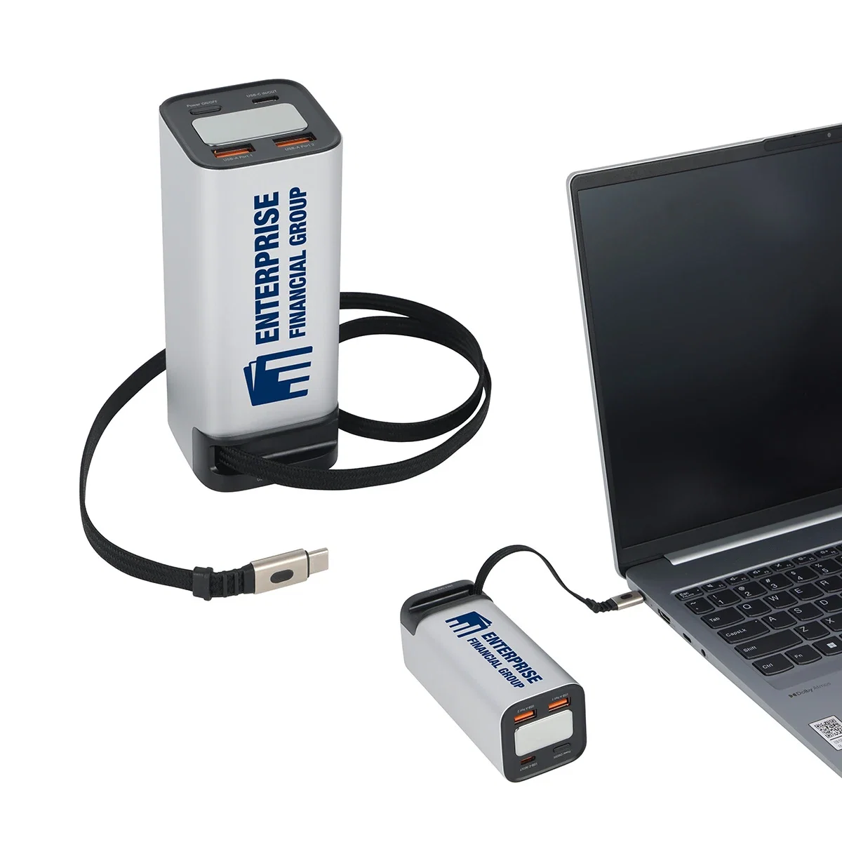 Side profile of the Ultimate power bank showing the retractable charging cable