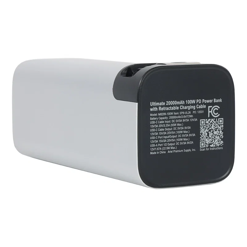 Angled top view of the Ultimate power bank's port and display