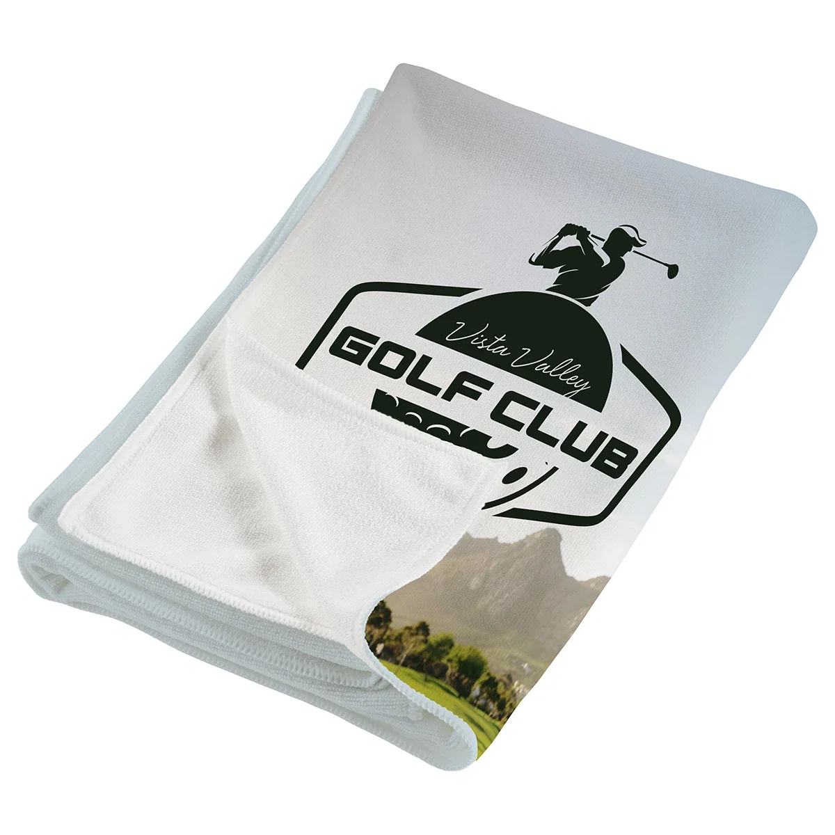 Branded ULTRA Sports Towel draped over a gym bag, promotional towel lifestyle shot
