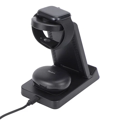 Ultra 3-in-1 custom branded wireless charging station powering phone, watch, and earbuds