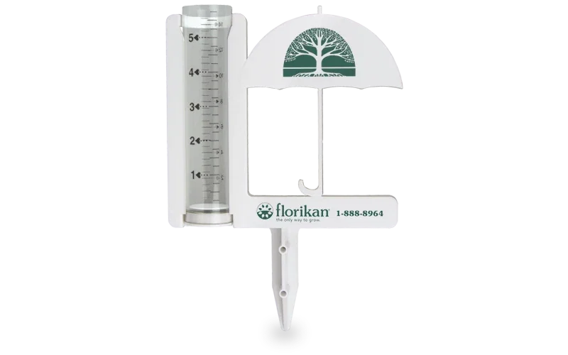 Umbrella Stake-In Rain Gauge. Shatter-resistant plastic rain gauge shaped like an umbrella for garden center giveaways