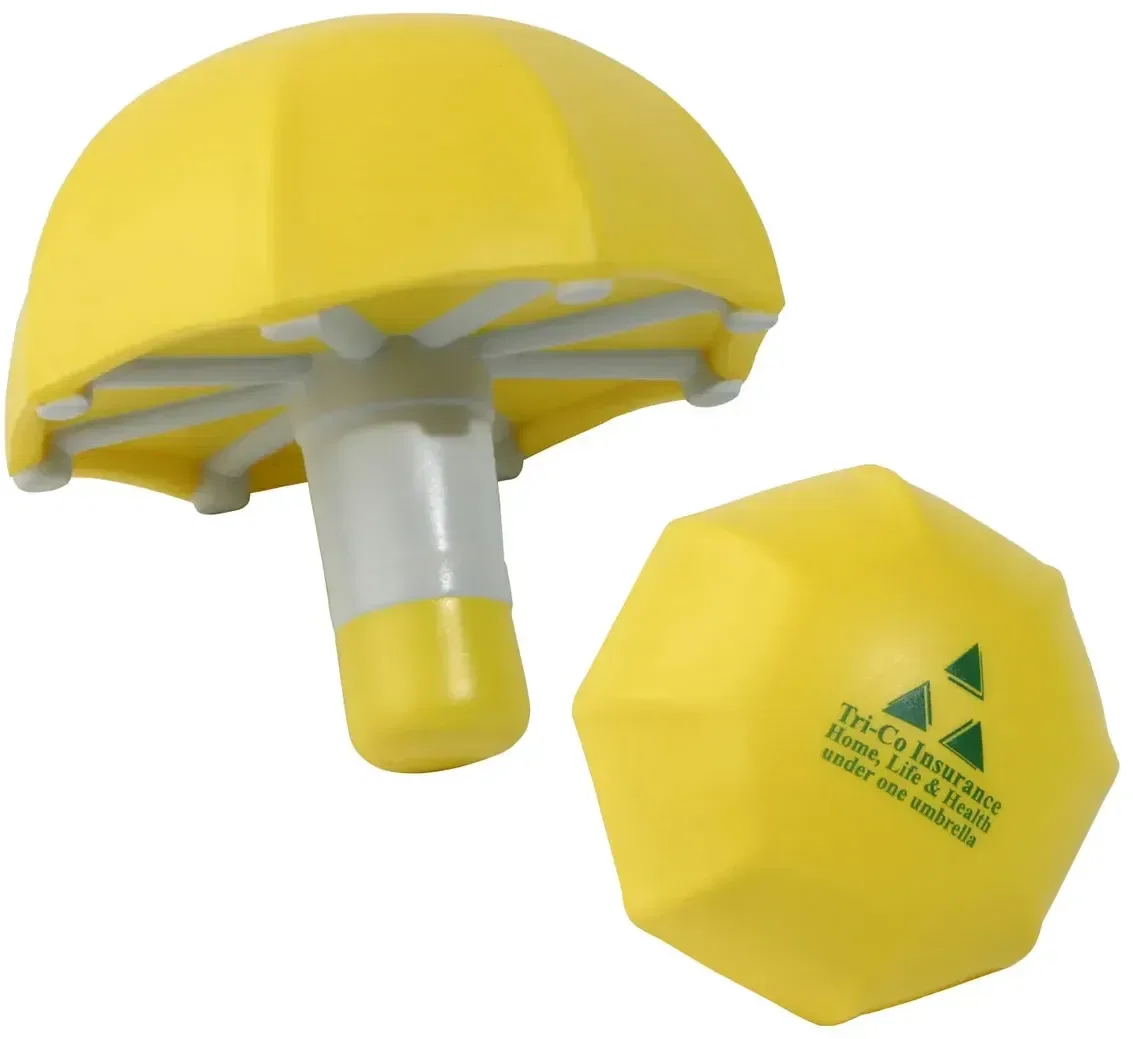 Custom Umbrella Stress Reliever, promotional open-umbrella foam squeeze toy with branded logo area