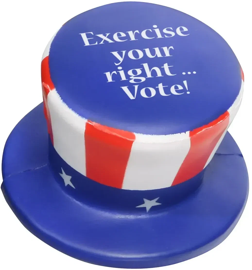 Custom Uncle Sam Hat Stress Reliever, branded stars-and-stripes top hat squeeze toy for July 4th events, promotional gift