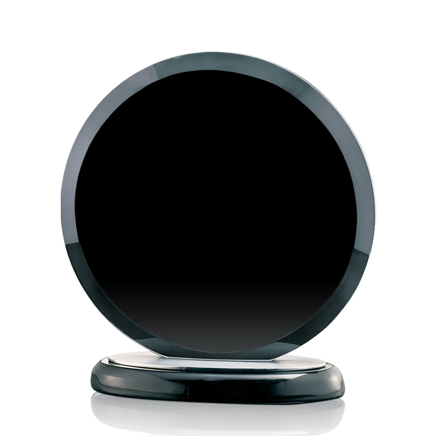 Custom Black Starfire Crystal Round Award, Wood Base with Aluminum Accents, awards for service anniversary gifts